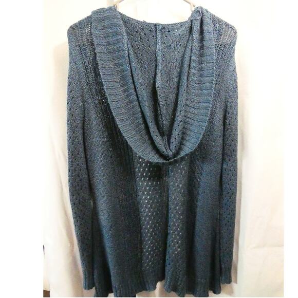 Carolyn Taylor Women's Large Hooded Open Knit Sweater Teal Lightweight - Picture 3 of 4